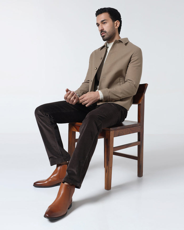 Tan Solid Trucker Jacket - Leaon