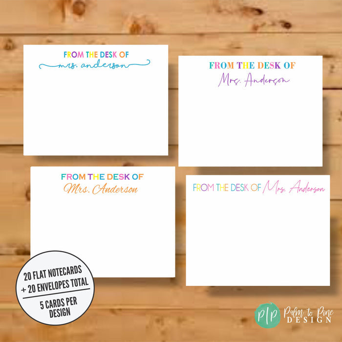personalized rainbow stationery from the desk of teacher name for teacher appreciation week gift or end of school year teacher gift