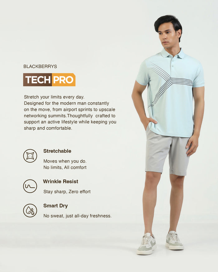TechPro Polo Aqua Blue Printed T-Shirt - Matrix