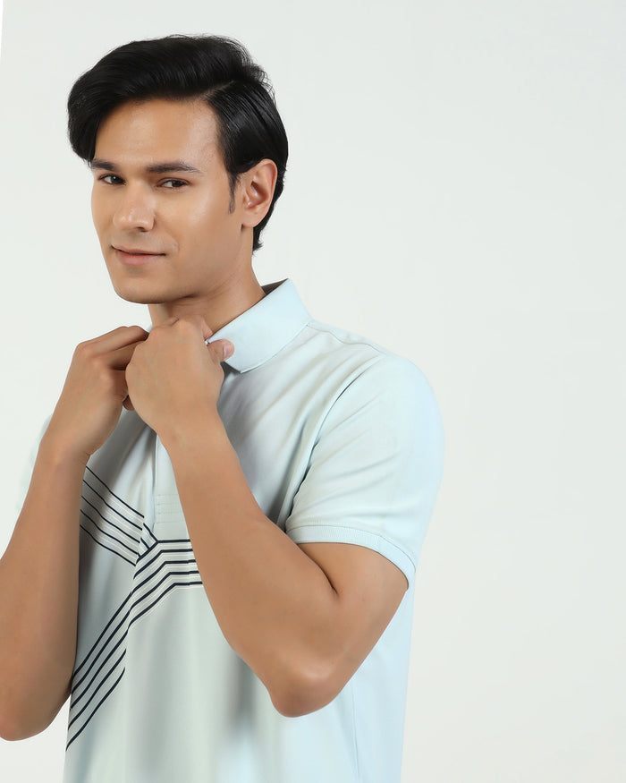 TechPro Polo Aqua Blue Printed T-Shirt - Matrix
