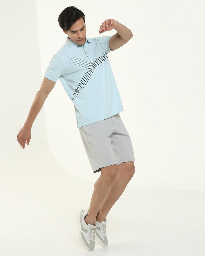 TechPro Polo Aqua Blue Printed T-Shirt - Matrix