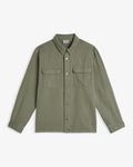 The Bilbao Overshirt in olive — front view showing chest pockets and button closure