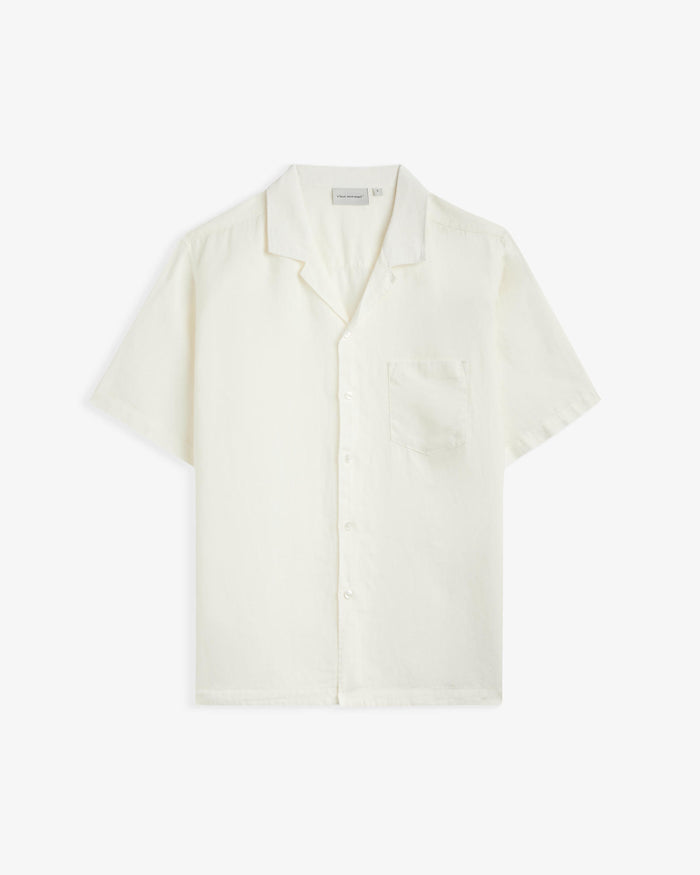 The Holiday Linen SS Shirt in off white — front view against a white background