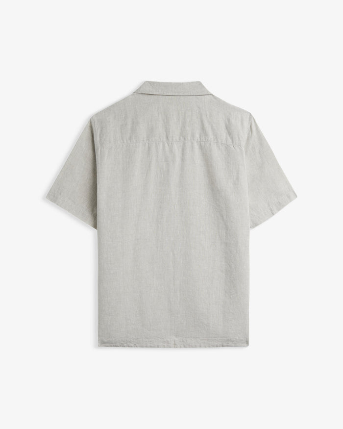 The Holiday Linen SS Shirt in natural — back view against a light grey background