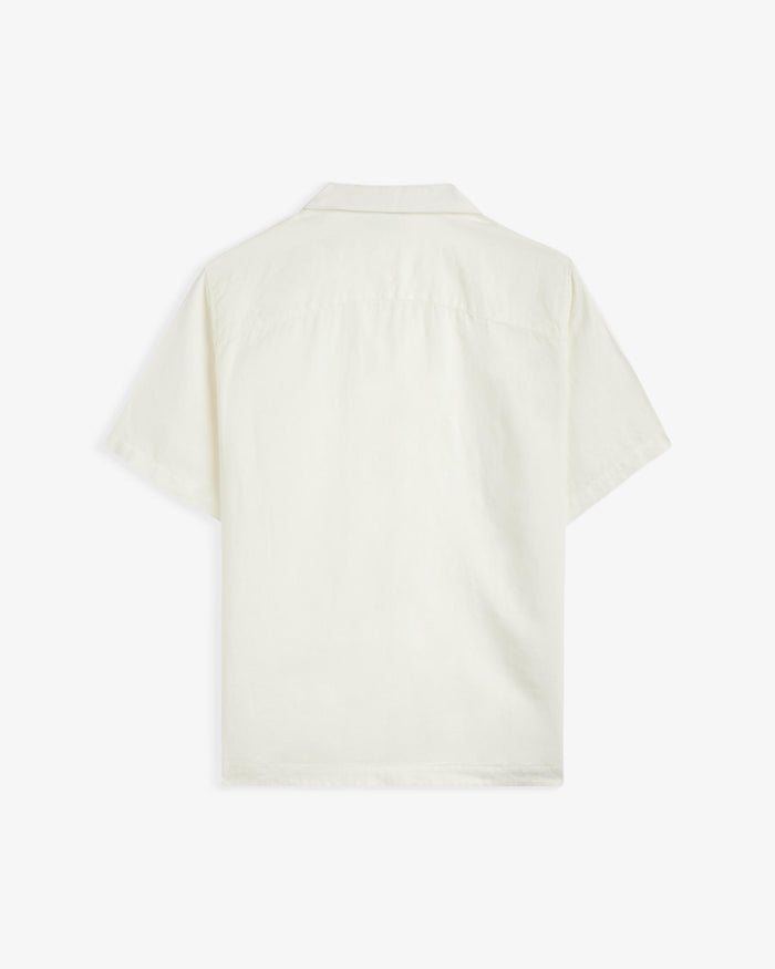 The Holiday Linen SS Shirt in off white — back view against a white background