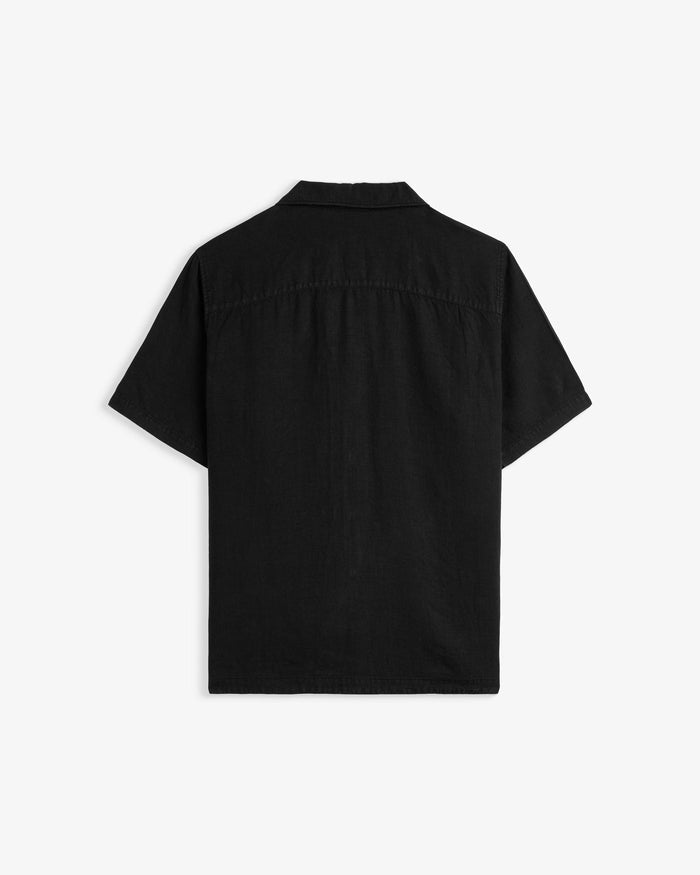 The Holiday Linen SS Shirt in black — back view against a white background