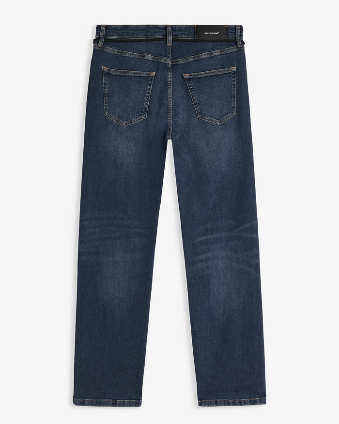 The Jeans Classic Straight Fit in mid wash blue — back view against a white background