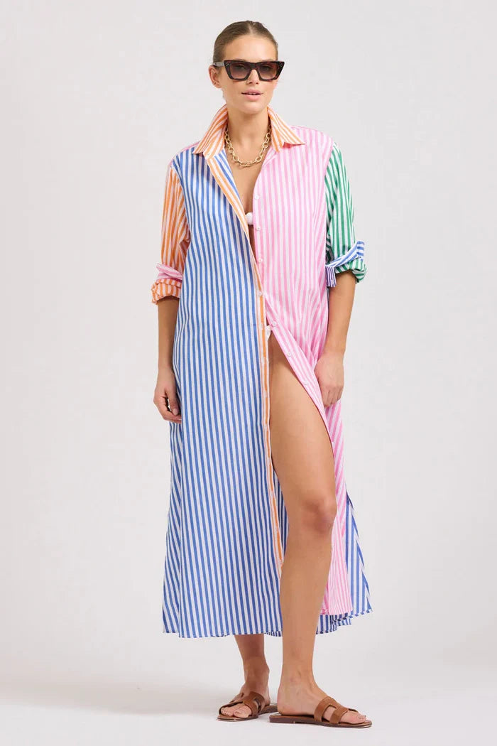 The Luna Oversized Long Shirtdress  - Bright Combo