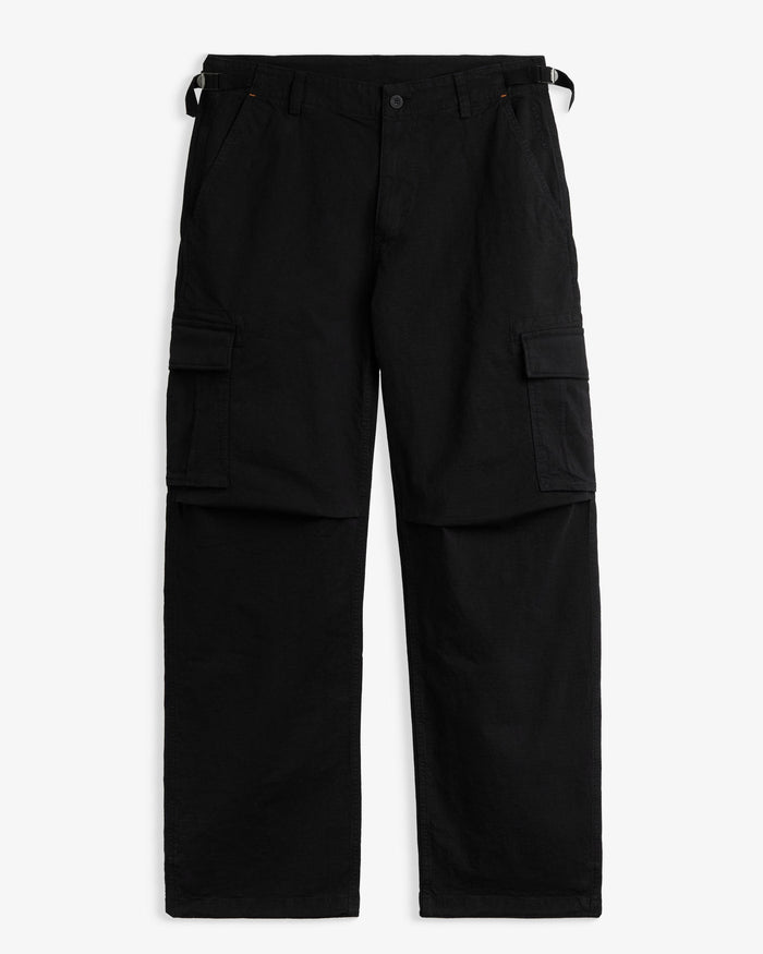 The Monterrey Cargo Pant in black — front view with angled cargo flap pockets