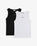 The Ribbed Tank Top 2-Pack in black and white — featuring C'est normal logo and ribbed texture