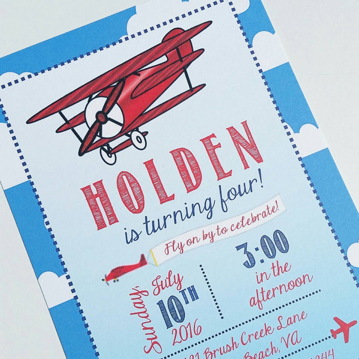 Time Flies Airplane Birthday Invite