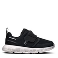 A black On Cloudrunner slip-on sneaker with a hook-and-loop strap closure and a chunky white sole, shown from the side against a plain white background.