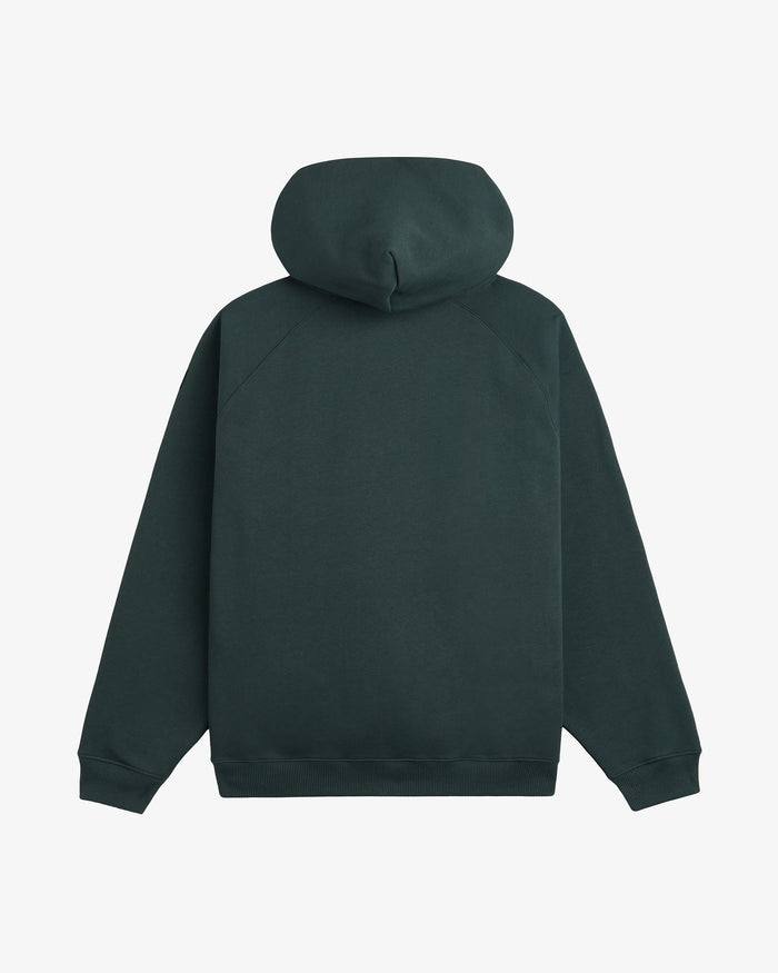 A back view of the Tonal Oversized Hoodie in pine, laid flat on a white background.