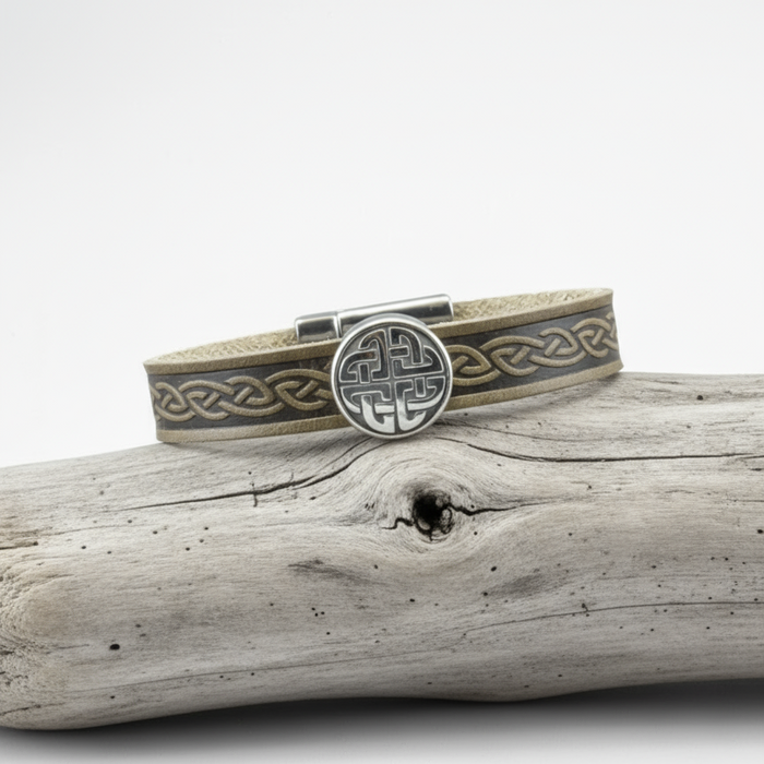 Trinity Green Celtic Cuff Leather Bracelet