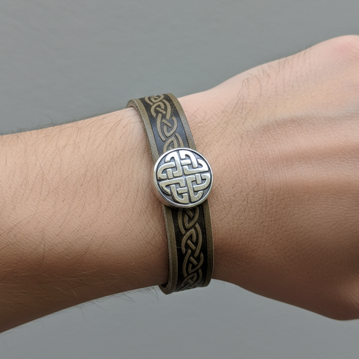 Trinity Green Celtic Cuff Leather Bracelet