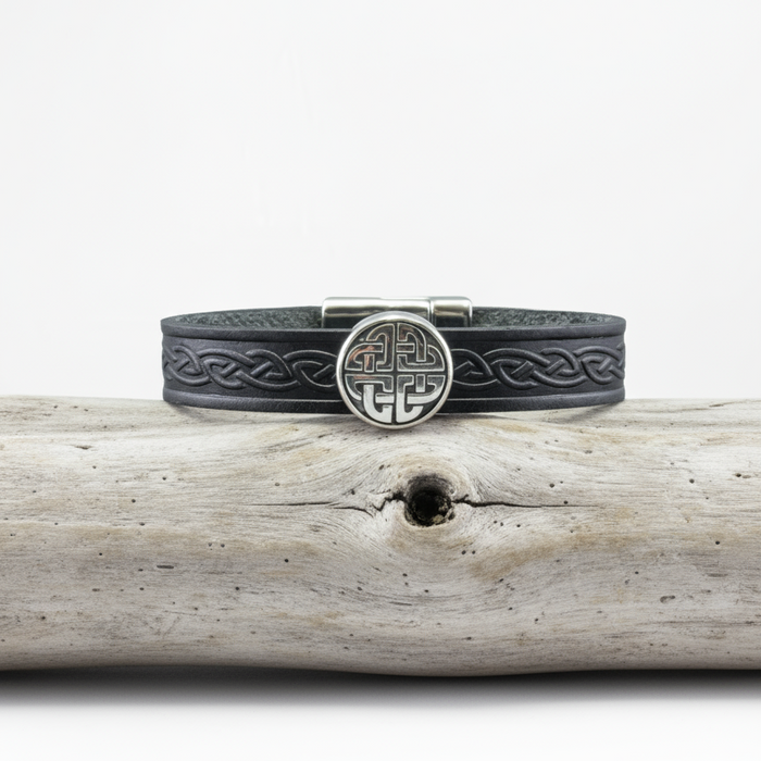 Trinity Knot Black Cuff Leather Bracelet