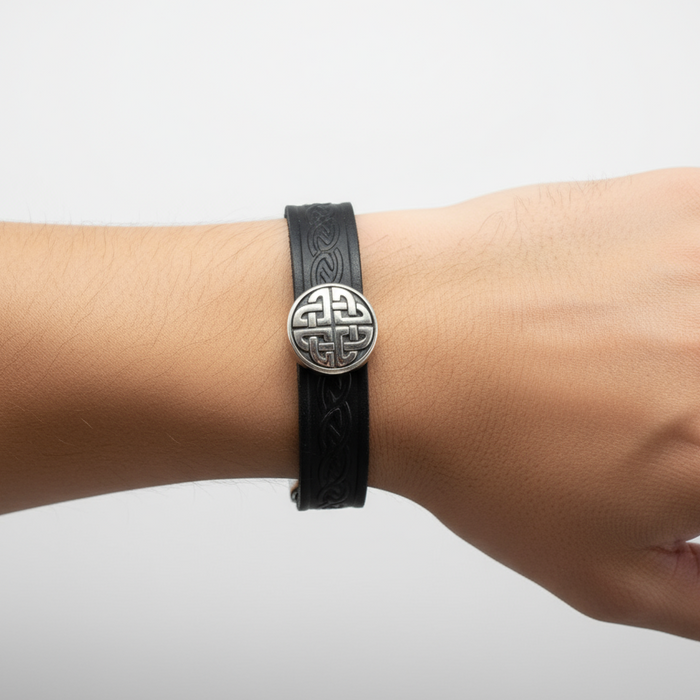 Trinity Knot Black Cuff Leather Bracelet