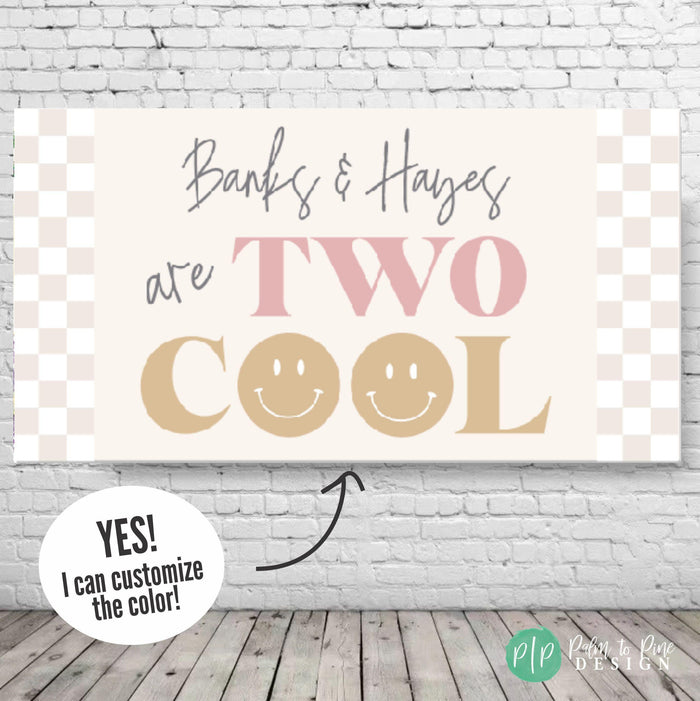 Two Cool Smiley Face Birthday Banner
