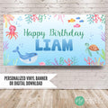 Under the Sea Birthday Banner with watercolor ocean animals for kids birthday party