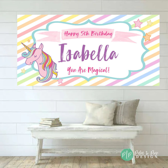 Unicorn Birthday Banner | Colorful Stripes