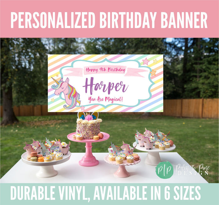 Unicorn Birthday Banner | Colorful Stripes