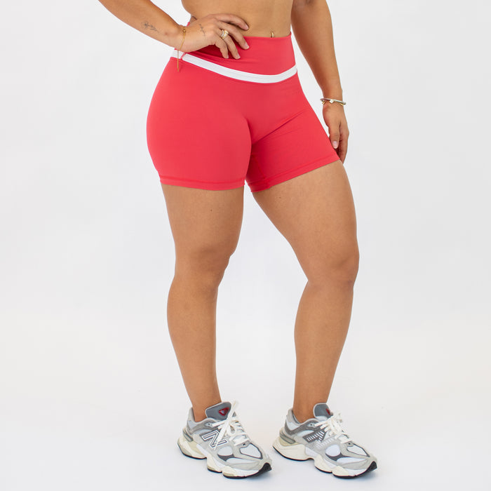 Watermelon + White V Define Short 5" - No Front Seam - High Rise by FLEO - 3