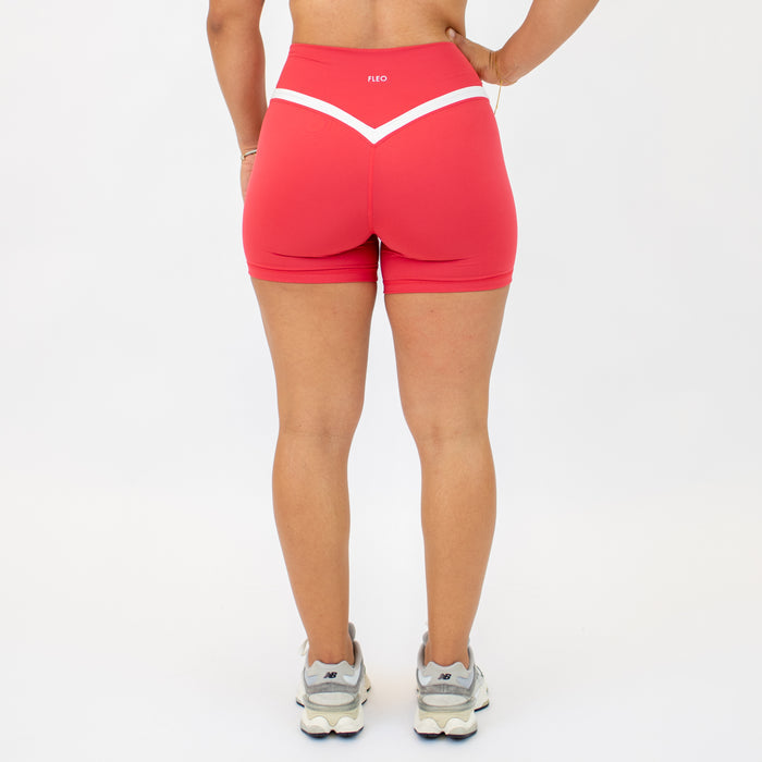 Watermelon + White V Define Short 5" - No Front Seam - High Rise by FLEO - 6