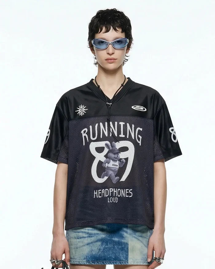 V-Neck Mesh Patchwork Jersey Tee | Inflation Streetwear