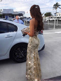 V Neck Navy Blue Rose Golden Mermaid Lace Prom Dresses, Backless Mermaid Lace Formal Evening Dresses