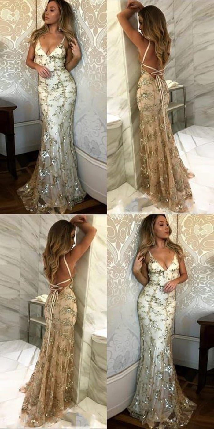V Neck Navy Blue Rose Golden Mermaid Lace Prom Dresses, Backless Mermaid Lace Formal Evening Dresses