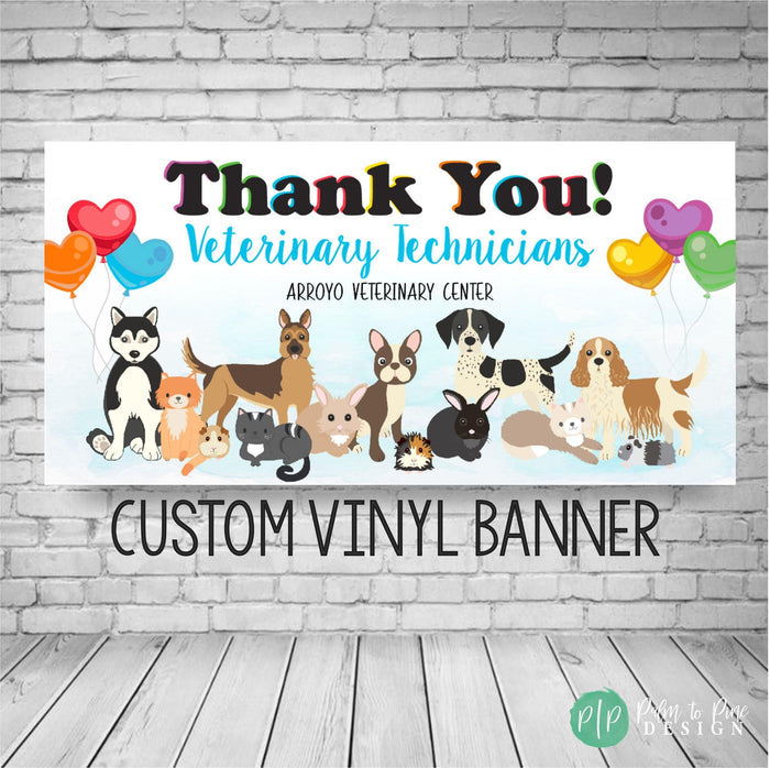 Veterinary Technician Week 2026 Appreciation Banner or office decor with rainbow balloons and cats, dogs and other pets