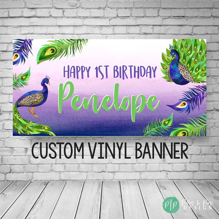 Watercolor Peacock Birthday Banner