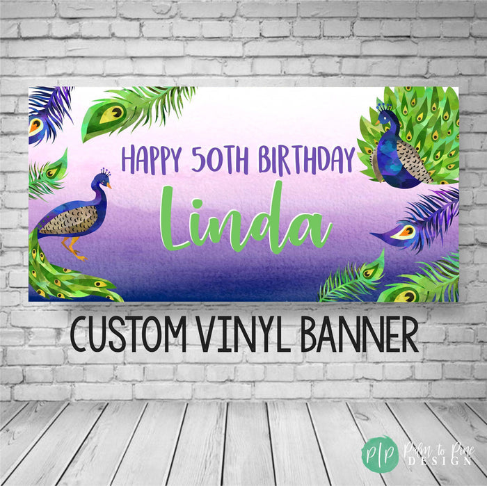 Watercolor Peacock Birthday Banner