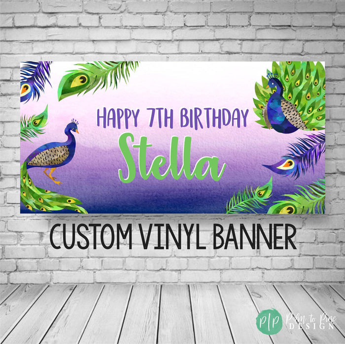 Watercolor Peacock Birthday Banner