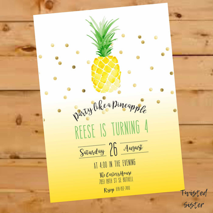 Watercolor Pineapple Birthday Invitation