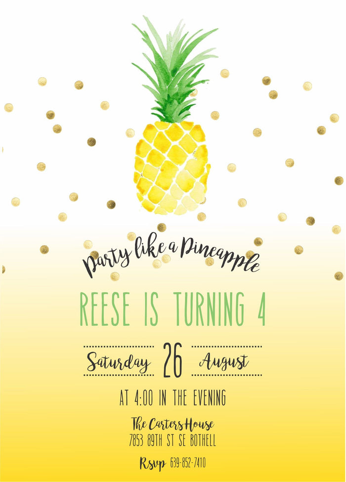 Watercolor Pineapple Birthday Invitation