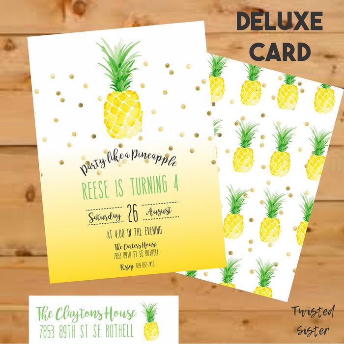 Watercolor Pineapple Birthday Invitation