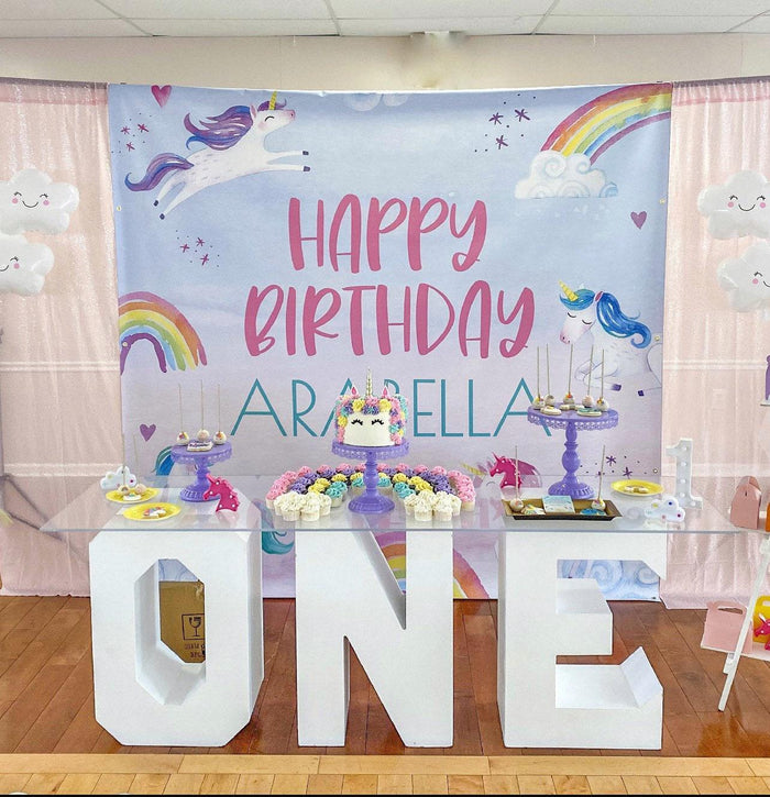 Watercolor Unicorn Birthday Backdrop