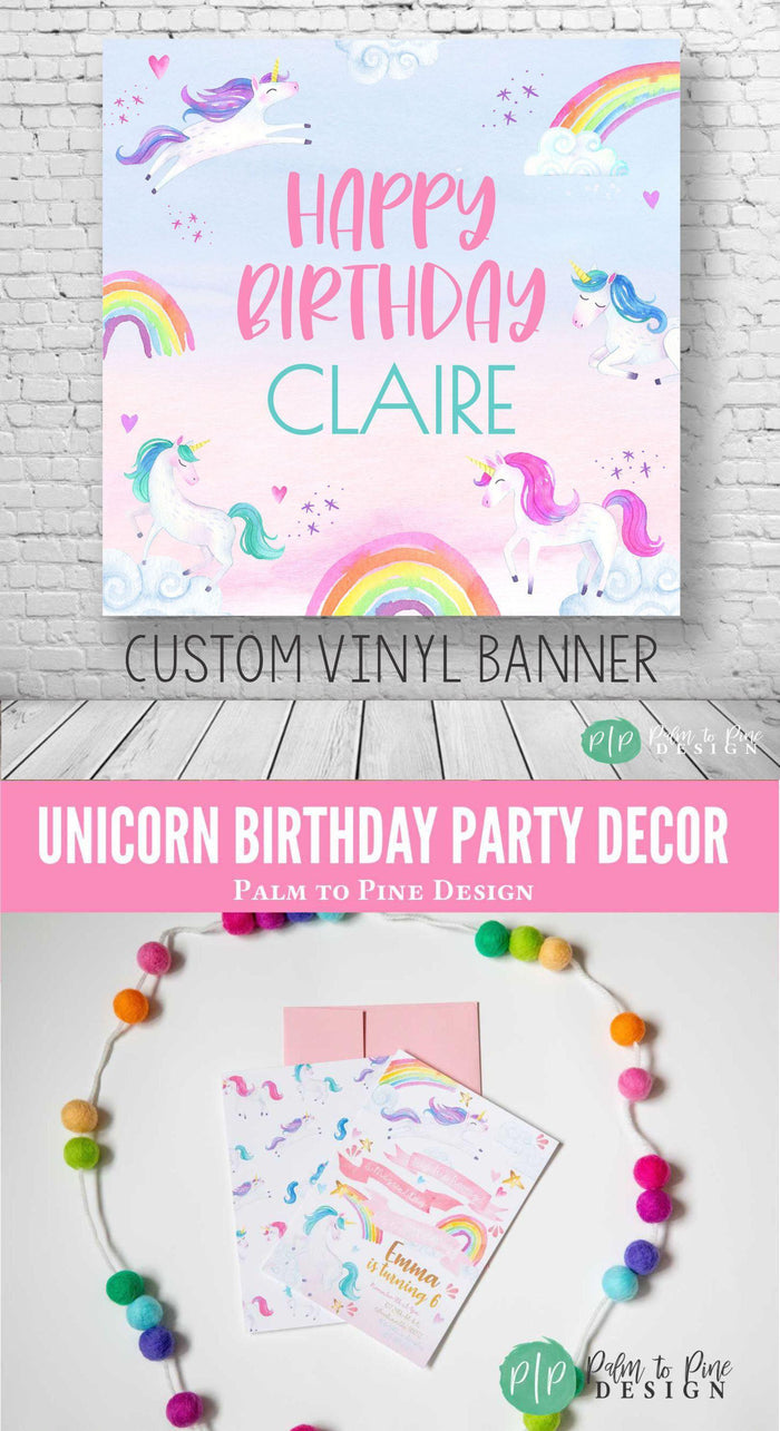 Watercolor Unicorn Birthday Backdrop