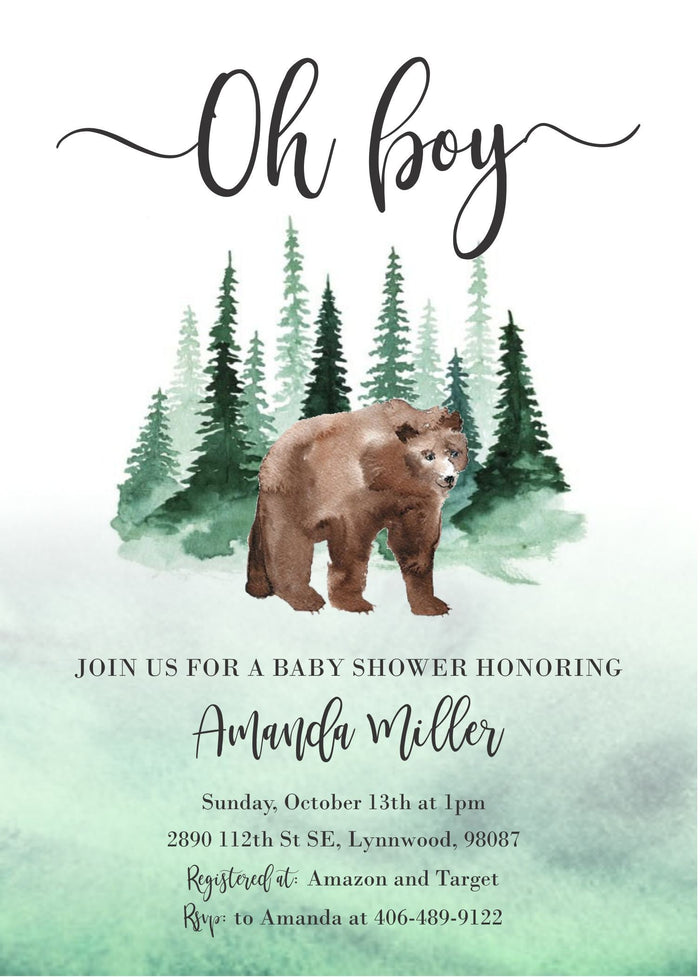Welcome Baby Bear Shower Invites