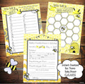 Yellow and grey 'What Will It BEE' baby shower games set with bee design