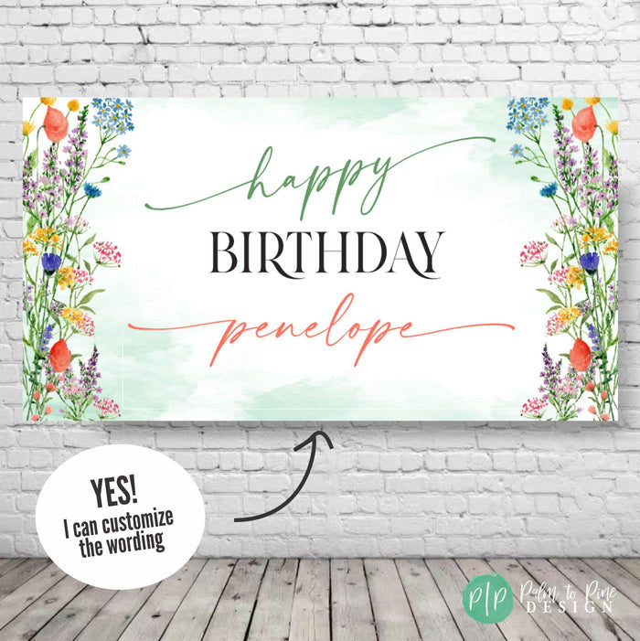 Wildflower birthday banner with floral design
