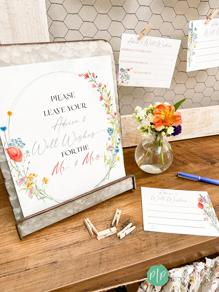 Wildflower Bridal Shower Advice Cards