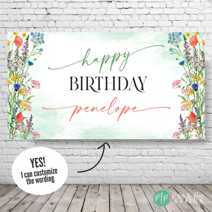 Wildflower birthday banner with floral design