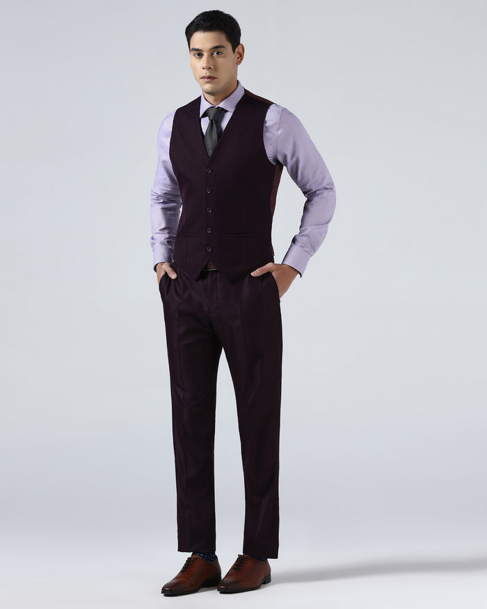 Wine Three Piece Textured Suit - Venmo