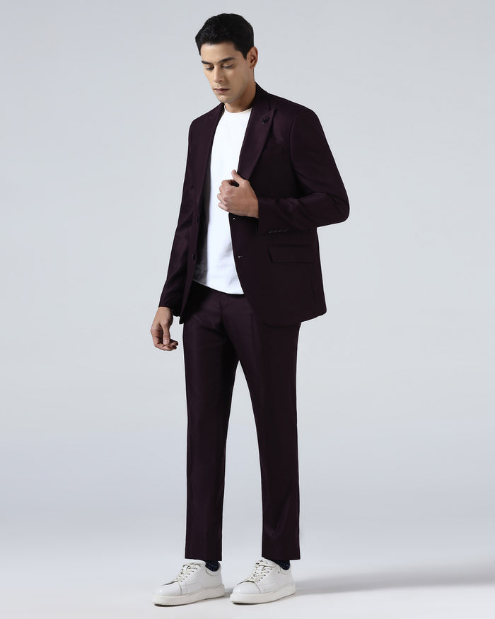 Wine Three Piece Textured Suit - Venmo