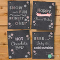 ONEderland winter first birthday chalkboard sign set, personalized with name and age