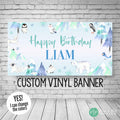 artic animals boys birthday banner in watercolor blues and greens