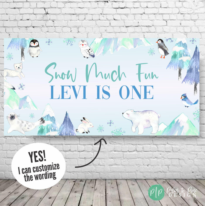 winter birthday banner personalized with name and snow much fun