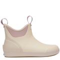 Beige rain boot with pink interior on a white background